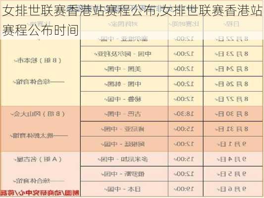 女排世联赛香港站赛程公布,女排世联赛香港站赛程公布时间