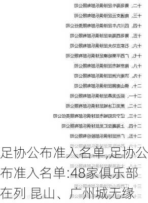 足协公布准入名单,足协公布准入名单:48家俱乐部在列 昆山、广州城无缘