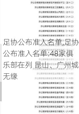 足协公布准入名单,足协公布准入名单:48家俱乐部在列 昆山、广州城无缘
